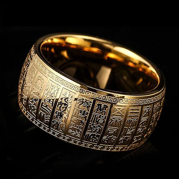 Buddhist Heart Sutra Titan stålring för män 10 mm bredd rund ring smycken present Gold 10
