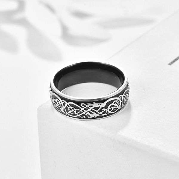 Nuncad 8 mm Tungsten Carbide Ring Svart Färg Kupol Tredimensionellt Drakmönster Steel Groove Bröllopssmycken för män 10