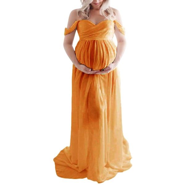 Gravid Lång Klänning Off Shoulder Elegant Snygg lös fåll Klänning för gravid kvinna för brudaffär Fotografering Ginger L 1