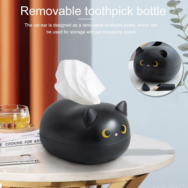 Tissue Box Cute Cat Tissue Box Serviettoppbevaringsboks Nordic Style black 22*16*13cm