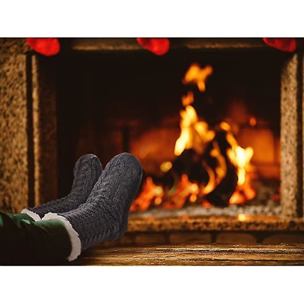 2 par varme hjemmesko til kvinder Fuzzy sokker Fleece-forede skridsikre hjemmesko sokker black