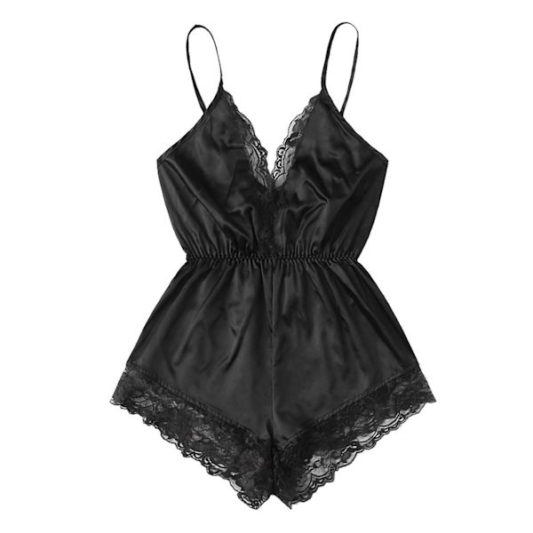 Hem Ermløs Jumpsuit Imitert sateng blonder pyjamas Black M
