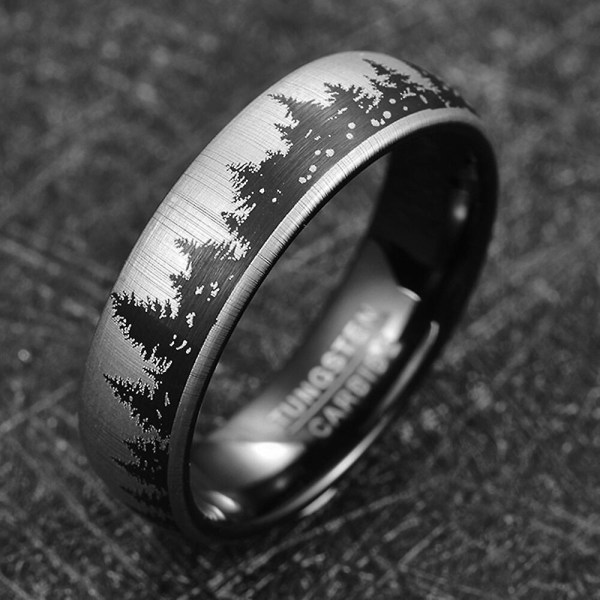 6mm sort laser skovgrantræ juletræsmønster wolfram hårdmetal ring mænds mode bryllup smykker 7