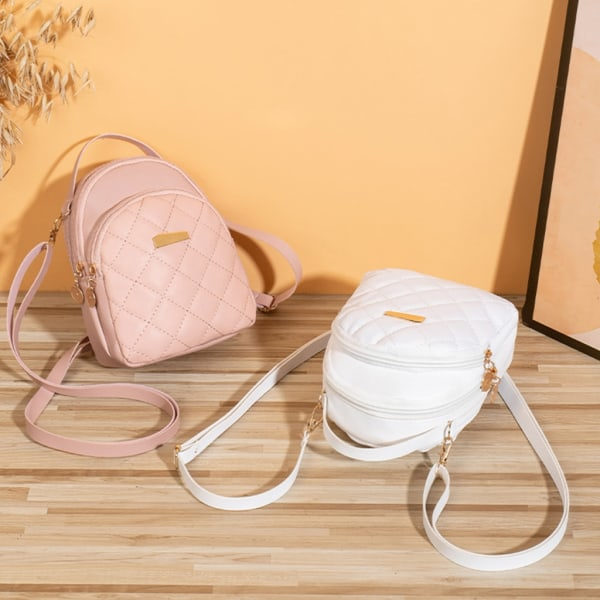 Quiltad Ryggsäck för Kvinnor Matchande Ryggsäck Kvinnor Liten Telefonväska Flickor Skolväska Dam PU Läder Casual Ryggsäck Vit White