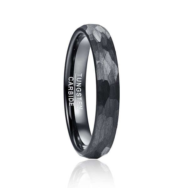 Sort 4mm Tungsten Caebide Ring Bryllupsbånd Til Mænd Kvinder Multi-facetteret Hamret Børstet Finish Komfort 9
