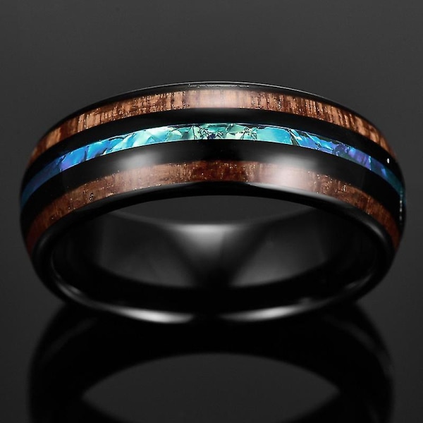 8mm Tungsten Ringer For Menn Kvinner Hawaiian Koa Wood Inlay Dome Blue Center Wedding Bands Comfort Fit 11