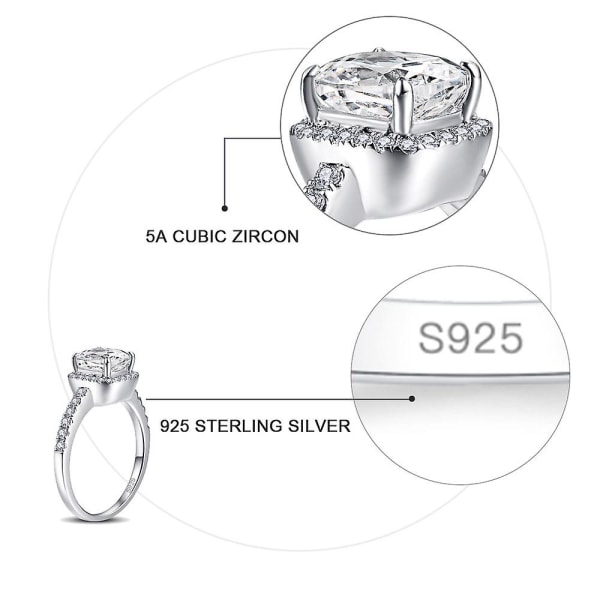 925 Sterling Sølv Ringpude 3a Zircon Ring Arm Micro-indlagt Rund Zircon 925 Sølv Ring Forlovelsesring For Kvinder silver 9