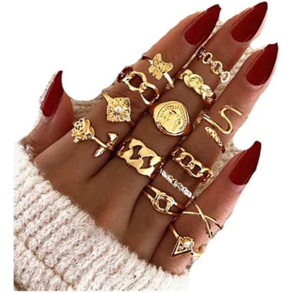 7 st Star Moon Knuckle Ring Set För Kvinnor Tonåring Flickor Vintage Guld Stapelbara Finger Ringar Set för födelsedag Halloween Julklapp