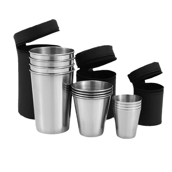 Set med vinglas i rostfritt stål + 4 bärbara koppar 30/70/170 ml 30ml