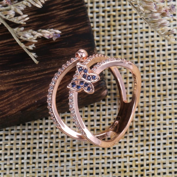 Mode fjärilsformad fingerring för kvinnor lyx roséguld färg smycken Zircon Twist 7