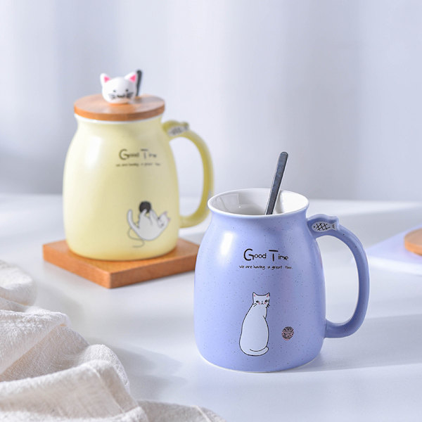 Kattmugg Söt keramisk kaffekopp julmugg 380ML（Rosa）