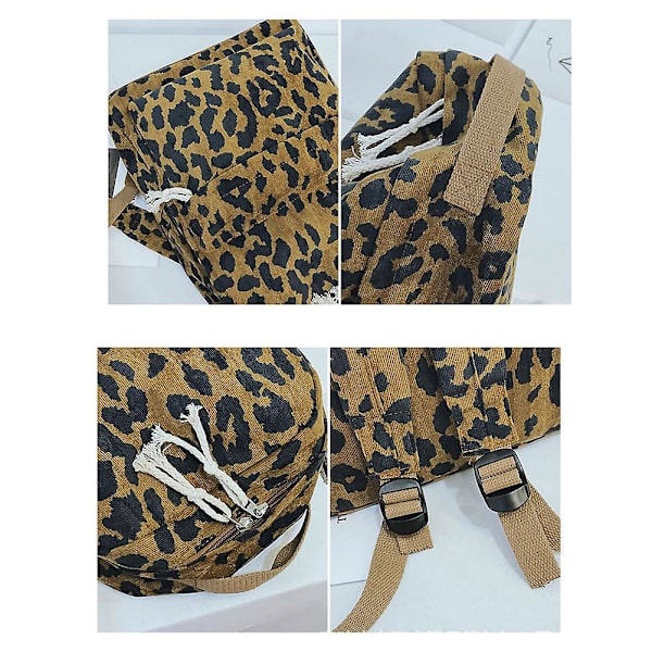 Kvinnor Flickor Ryggsäck Leopard Print Stor Kapacitet Dragkedja Mode för skolresor
