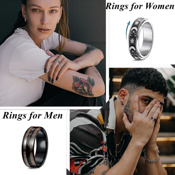 16st rostfritt stål Fidget-ringar för män Kvinnor Silver Guld Svart Herrringar Coola manliga bandringar Kedjespinnringar Mode ångestringar Förpackningsstorlek US 9