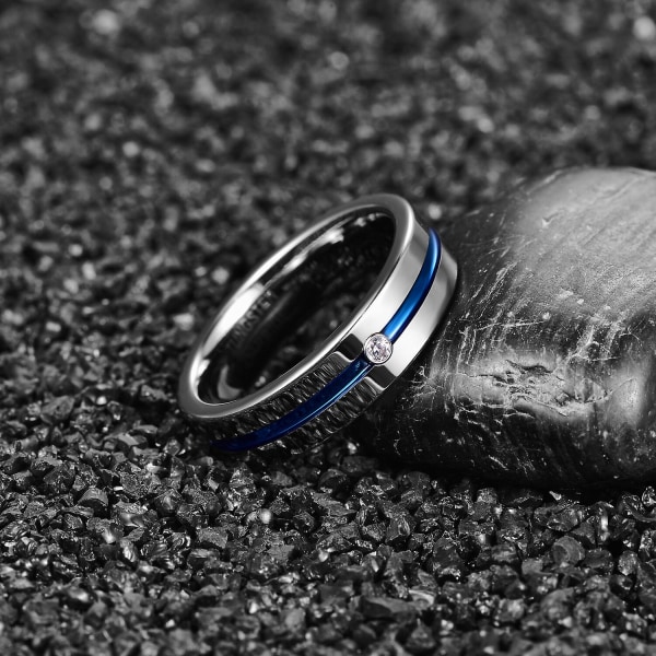 Nuncad 6 mm stålfarve poleret blå rille indlagt zirkon wolfram hårdmetal ring kvinder mænds mode bryllup smykker bedste gave 8