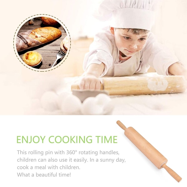 Klassisk kjevle i tre med komfortabelt grep, profesjonell deigkjevle for kjøkkenet med smidig bruk & roterende sentrum, perfekt for baking