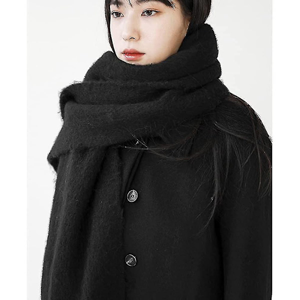 Stort tykt skjerf Fargerikt Cashmere Feel Oversized skjerf Teppe Mykt Stort ullsjal Tykt Vinter Varme Kvinner Black