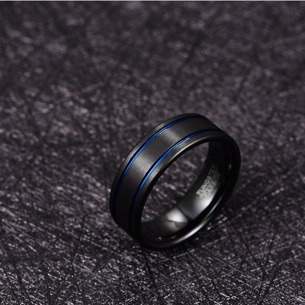 Nuncad 8mm Retro Rund Blå Circle Groove Herr Tungsten Carbide Ringar Svart Högpolsk Tungsten Ring Bijoux De Luxe Aaa Quality 12