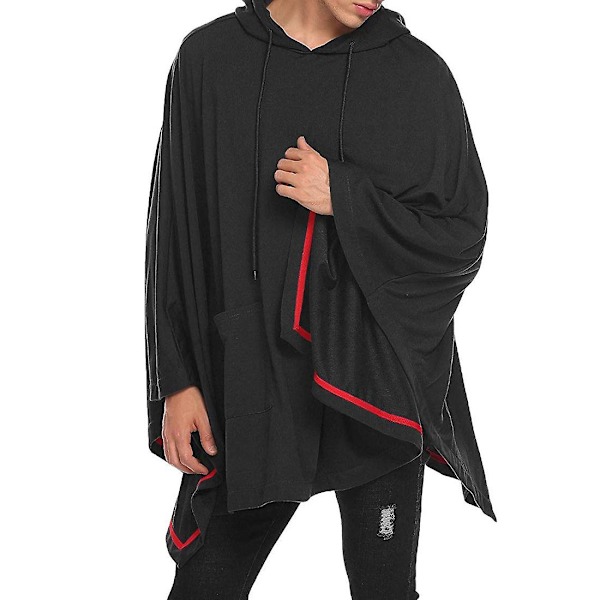 Unisex Casual Hætte Poncho Cape Kappe Mode Frakke Hættetrøje Pullover Med Lomme Sort Black XL