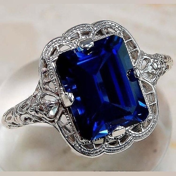 Naturlig sølv Gemstone Luxury Court Blå Birthstone forlovelsesring
