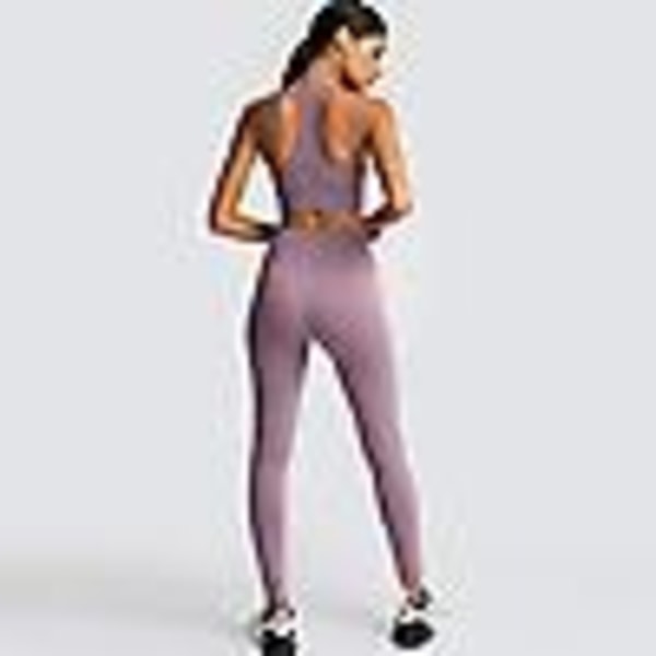 Sömlös stickad yoga bär kvinnors sport bh väst leggings set Light Purple Light Purple L