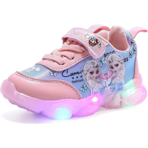Elsa skor, prinsessa skor, tjejer lysande skor, barn ledde sneakers, pojkar tjejer lätt mesh tyg skor kors träning skor casual kids sneakers B Pink 24