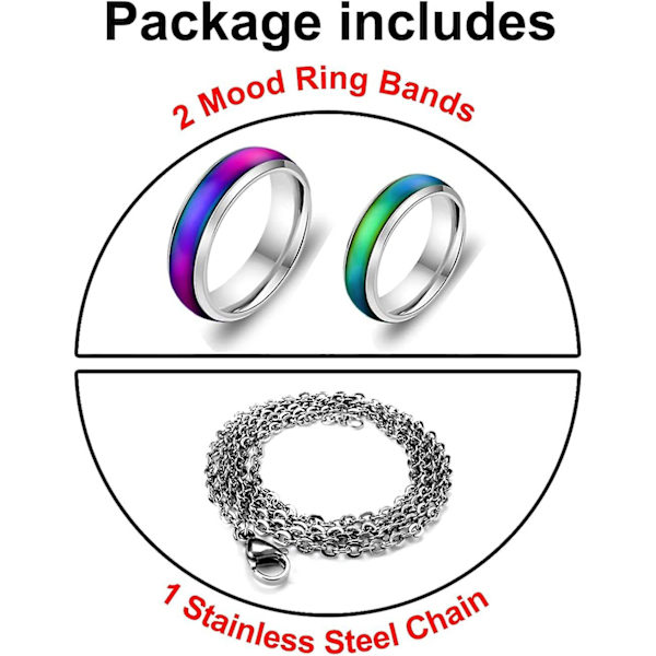 Mood Ringe Til Voksne & Børn - 2 Stk Mood Ringe Til Mænd & Kvinder Skift farve Ringe - Drenge & Pige Mood Ring Rustfrit stål Bånd Mood smykker Size9 - Size10
