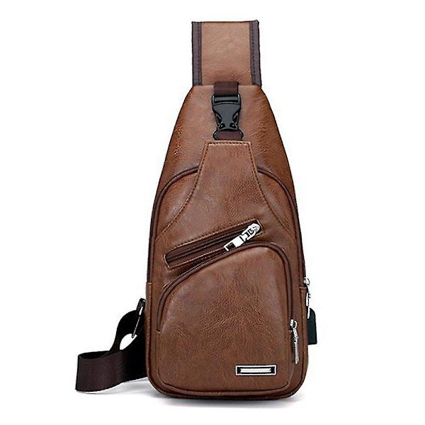 Diagonal mænds taske Usb Charging Pu brysttaske Simpel mænds Casual Trend skuldertaske brown