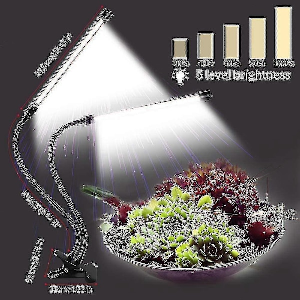 Plantelampe, sollys hvit 50W 84 LED Dobbelthode Klemme Plantelamper, 4/8/12t Timer 5 Dimmenivåer