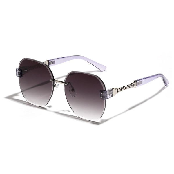 Rammeløse delikate kjedesolbriller Diamond Square Solbriller Diamond-Cut briller UV-beskyttelse Double gray sheet
