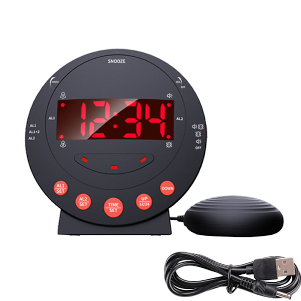 Vækkeur med sengevibrator Sort