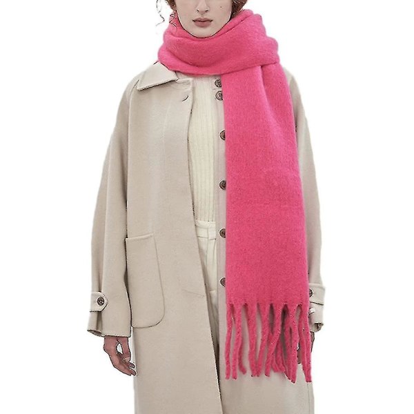Stort chunky tørklæde Farverigt Cashmere Føl Oversized tørklæder Tæppe Blødt stort uldsjal Tykt Vinter Varm Kvinder Hot Pink