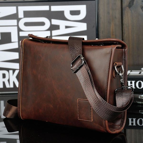 Mode Pu Axelväska Hasp Brun Crossbody-väska Män Messenger Bag för att arbeta