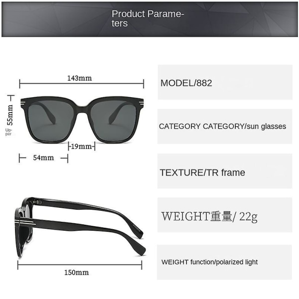 Trendiga polariserade solglasögon Fashionabla mångsidiga solglasögon Bright Black Frame gray piece