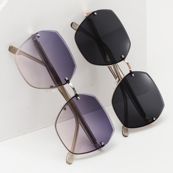 Lätt Lyxglasögon Dam Solglasögon Stor Ram Solglasögon Gradient Kantlösa Solglasögon Mode med ljus Mak Gold frame gradient purple col