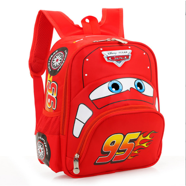 Tecknad väska for barn i aldern 2-5 år Lightning McQueen biltrykkt tegnet ryggsäck skolväska Red