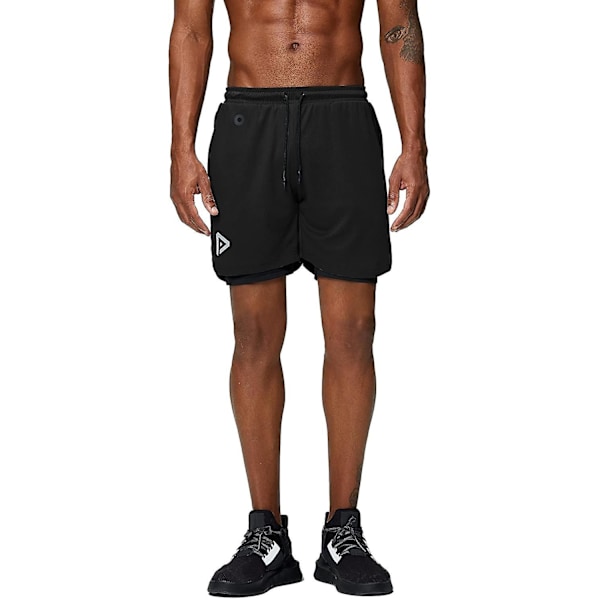 2 i 1 löparshorts med telefonficka Gym Workout Snabbtorka herrshorts 5 tum Black Black XX-Large