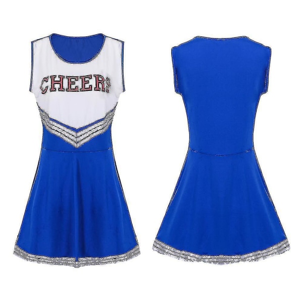 Cheerleading uniformer för kvinnor vuxen Cheerleader outfit med pom poms för påklädning Party Sportspel Blue M