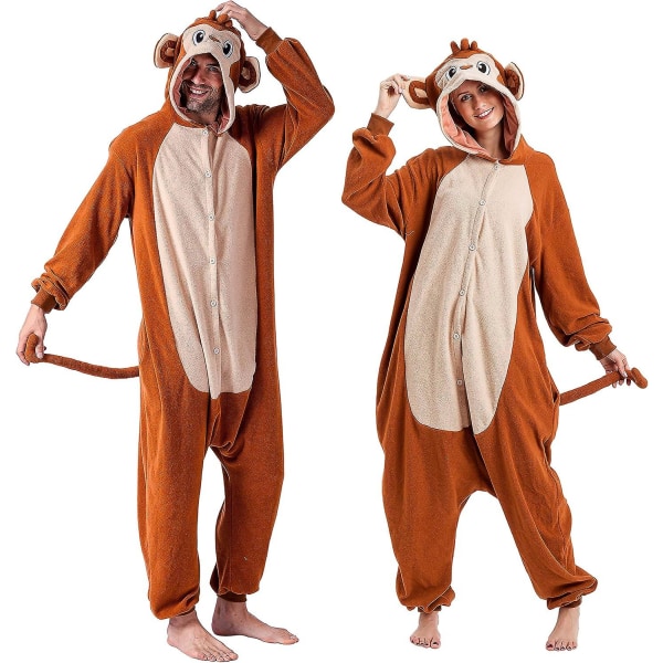 Herre og kvinders pyjamas Plys Onesie One-piece Monkey Animal Orange XL