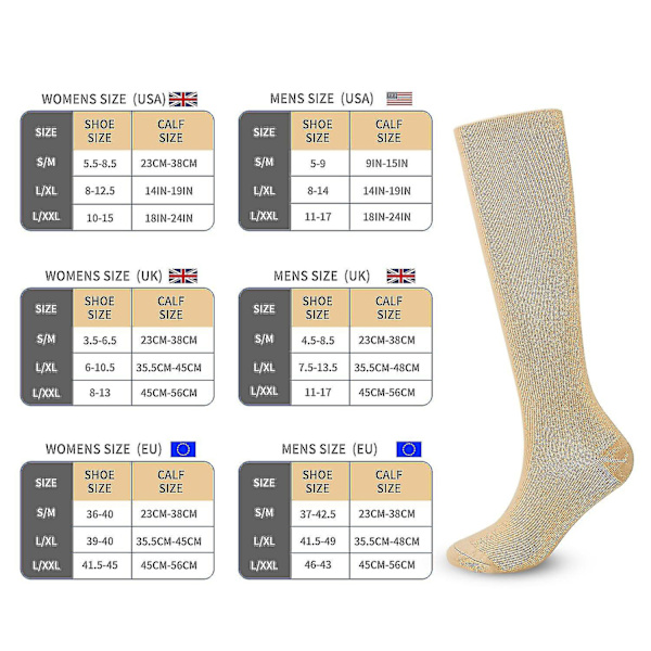 3 par kompressionsstrømper til damer og mænd Flyvestrømper kompressionsstrømper til løbeflyvning Sport Fremragende Beige L XL
