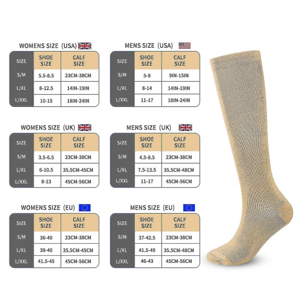 3 par kompressionsstrumpor för dam & män Flygstrumpor Kompressionsstrumpor för löparflygsporter Beige L XL