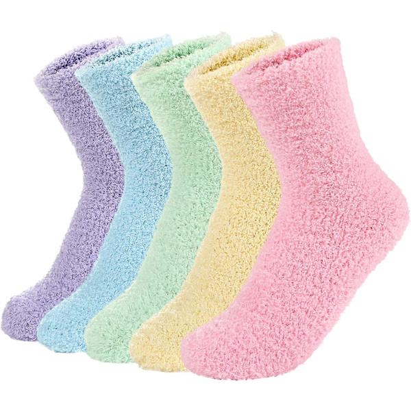 5 par Kvinnor Varm Super Mjuk Plysch Slipper Sock Vinter Fluffiga Microfiber Crew Strumpor Casual Hem Sova Luddig Mysig strumpa