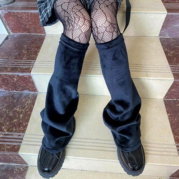 Dam gotisk punk vinter sammet benvärmare Harajuku svart utsvängd elastisk cover ärm Hip Hop Baggy knähög strumpa