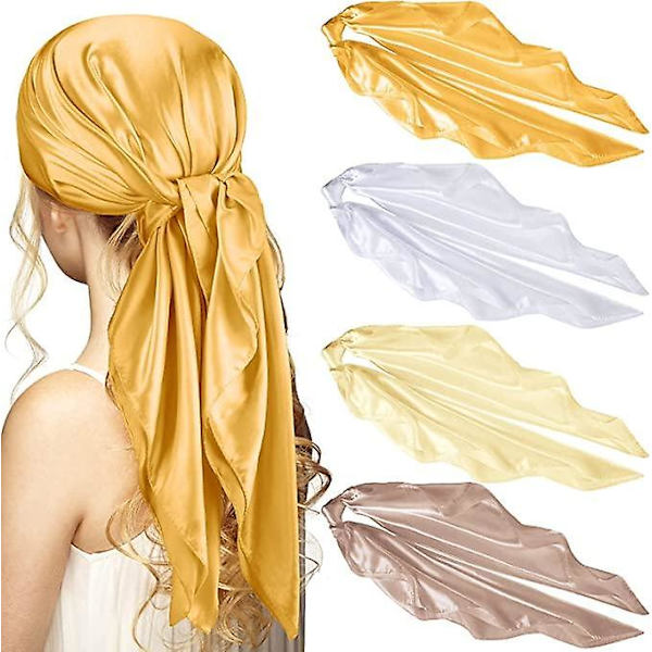 90*90cm Enfärgad Satin Square Scarf Mode Beach Dam Head Wrap Yellow