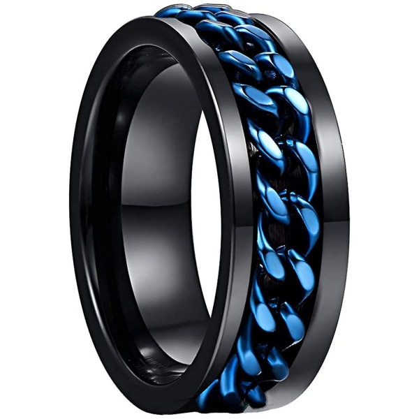 Nuncad Herr 8 mm Tungsten Carbide Ring Svart Tungsten stålring med blå roterbar kedja inlagd Comfort Fit Storlek 6-12 9