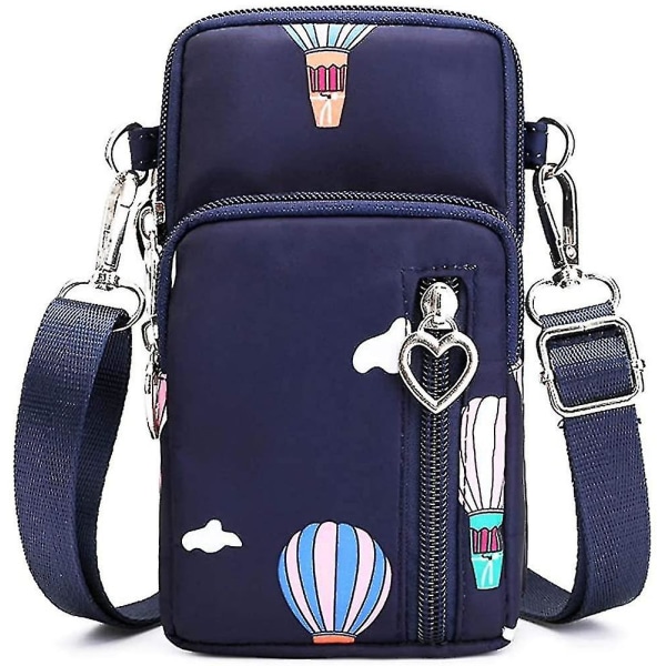 Crossbody mobil lommebok Nylon skulderveske Walking lommebok Armbånd Sportsarmbånd (blått med ballong)
