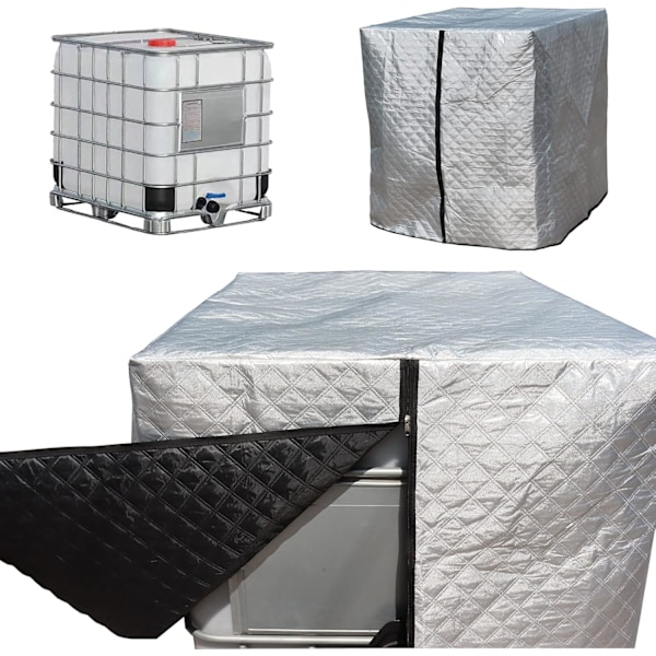 Deksel for 1000L IBC-tank, Frostsikkert, Anti-UV-tankdeksel, IBC-tankdeksel med glidelås, 120 x 100 x 116 cm (Sølv)