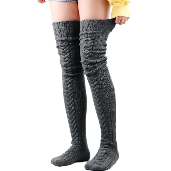 Mode Varma Vinter Stickade Strumpor Kvinnor Över Knä Lång Lår Hög Boot Mjuka strumpor Dark grey 105cm
