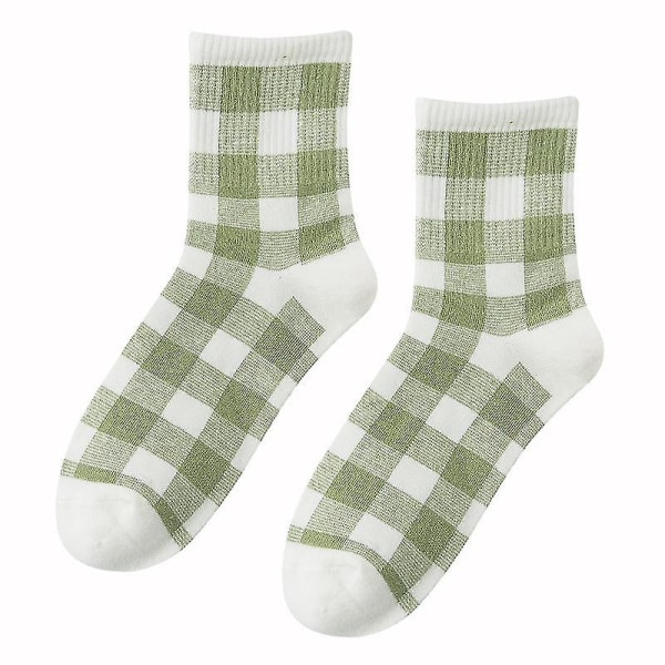 Nya avokadogröna bomullsstrumpor för kvinnor Vintage Stripe Lattice Matcha Color