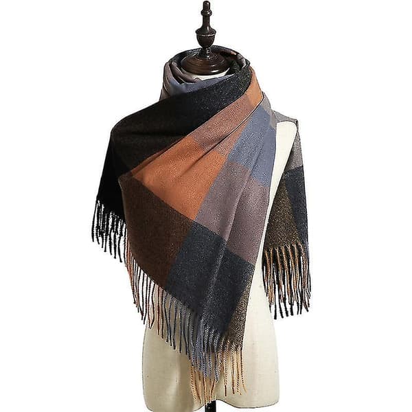 Dametørklæde stribet plaid sjal Elegant dame stil efterår og vinter tørklæde-camel sort