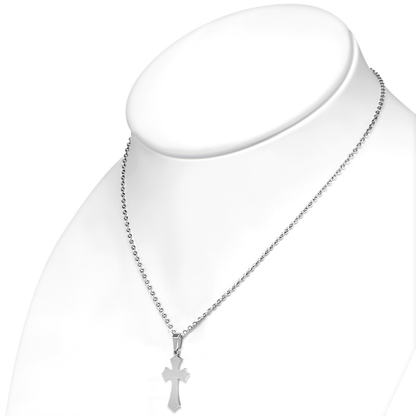 Smyckesset i Rostfritt Stål 316L i Silver Färg - Halsband & Örhängen - Blanka & Stilrena Kors